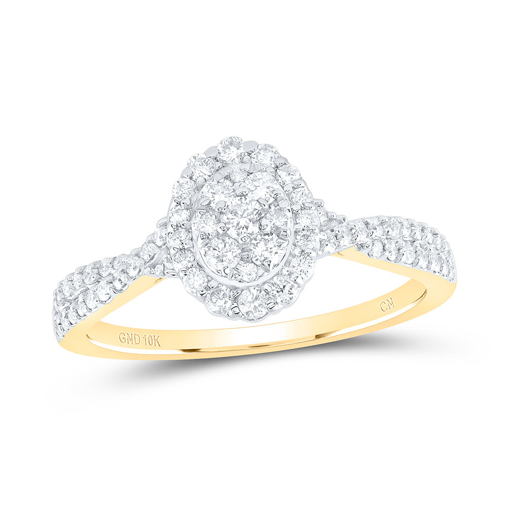 10kt Yellow Gold Womens Round Diamond Oval Cluster Ring 1/2 Cttw
