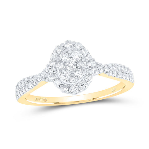 10kt Yellow Gold Womens Round Diamond Oval Cluster Ring 1/2 Cttw