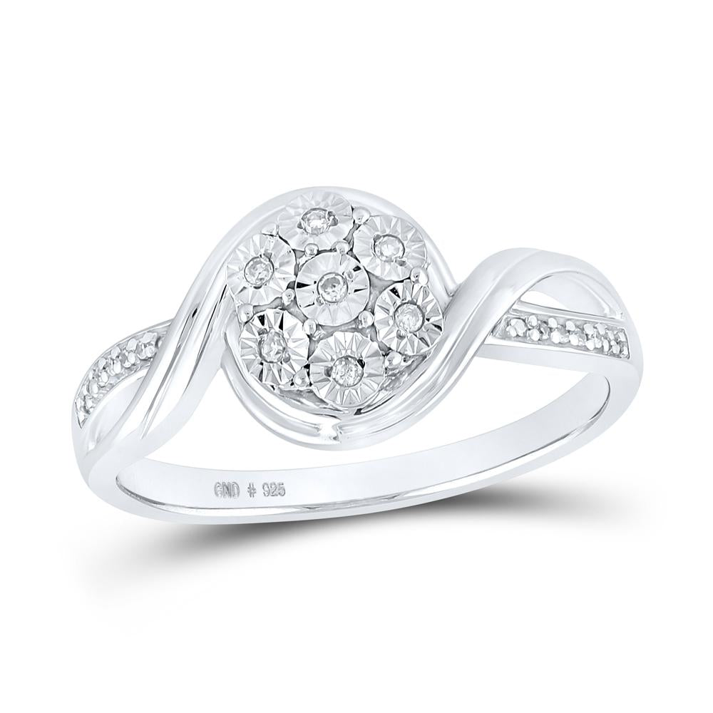 Sterling Silver Womens Round Diamond Cluster Ring 1/20 Cttw