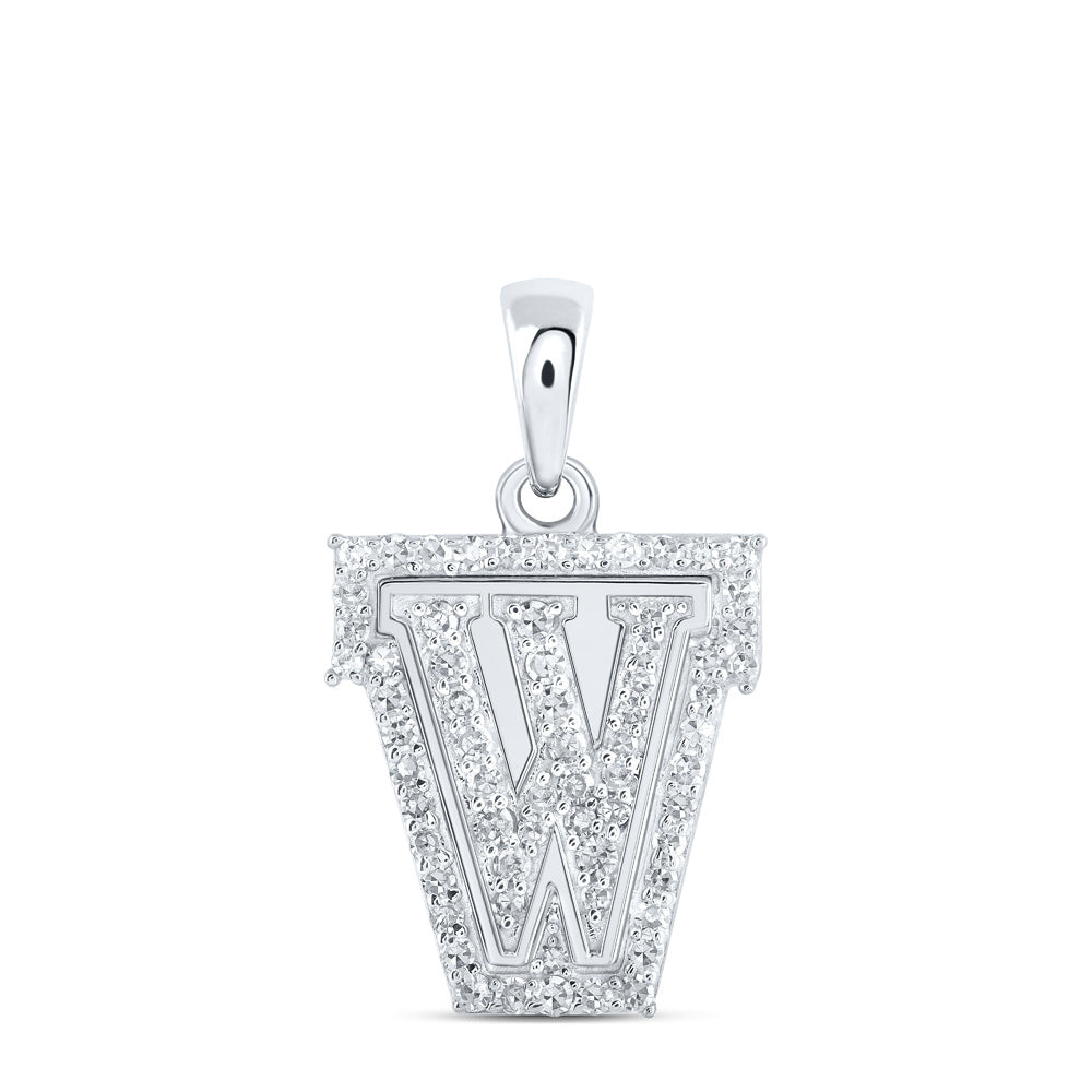 10kt White Gold Womens Round Diamond W Initial Letter Pendant 1/5 Cttw