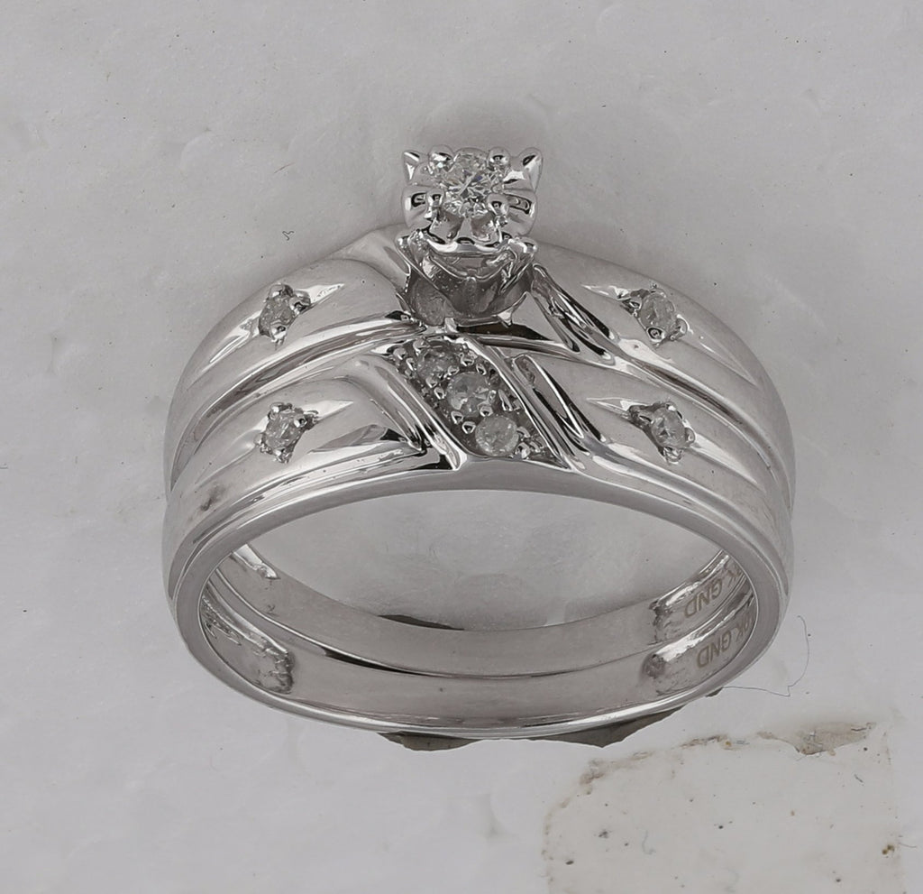 10kt White Gold His Hers Round Diamond Matching Wedding Set 1/5 Cttw