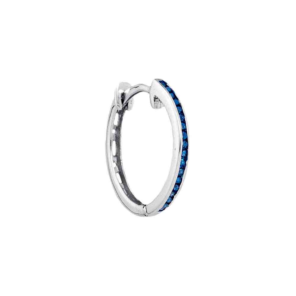 10k White Gold Blue Color Enhanced Round Diamond Womens Slender Hoop Earrings 1/10 Cttw