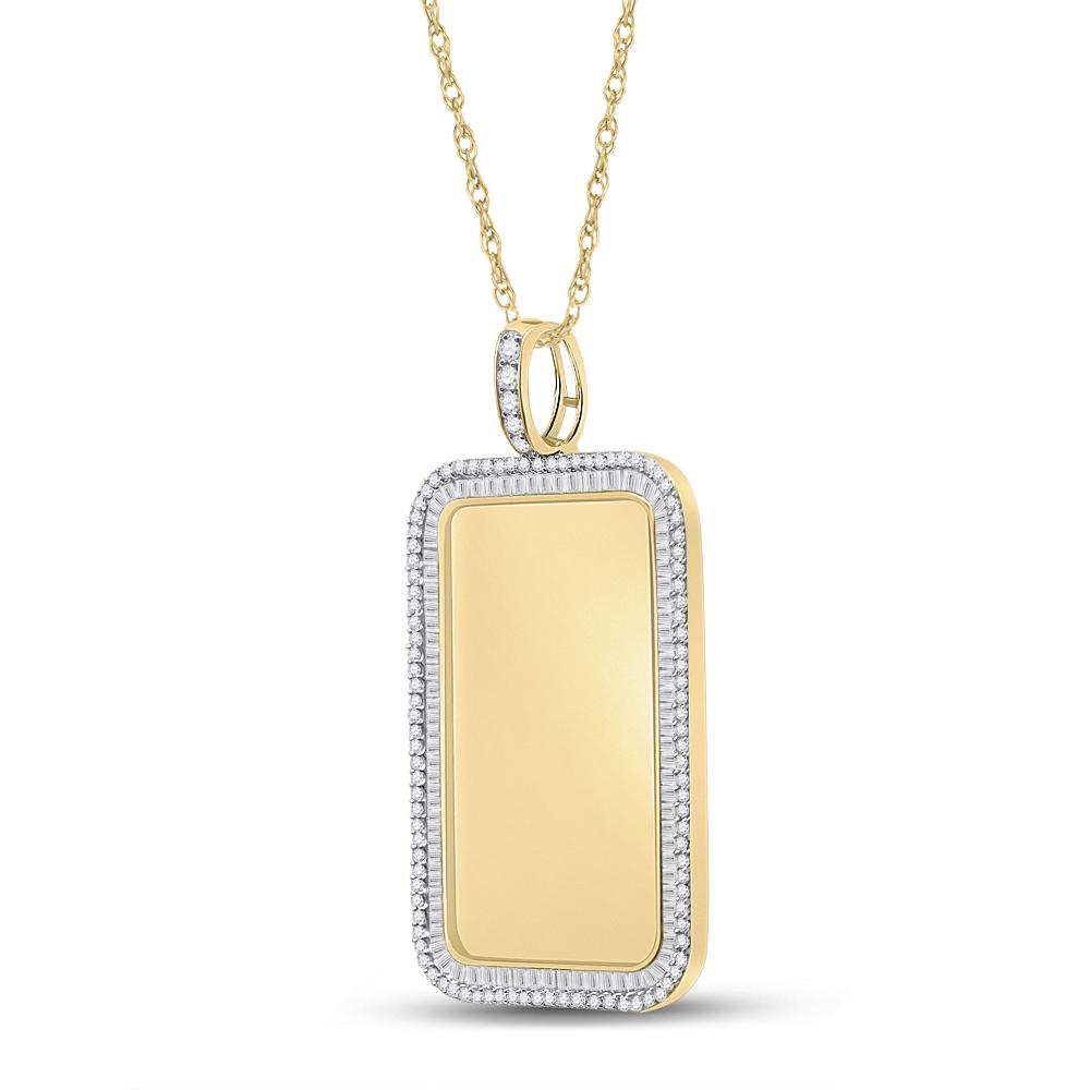 10kt Yellow Gold Mens Baguette Diamond Dog Tag Picture Memory Pendant 2 Cttw