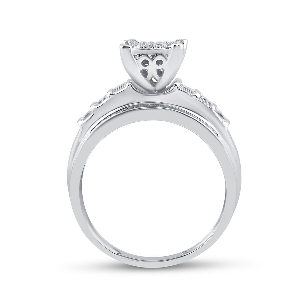 Sterling Silver Round Diamond Cluster Bridal Wedding Engagement Ring 5/8 Cttw