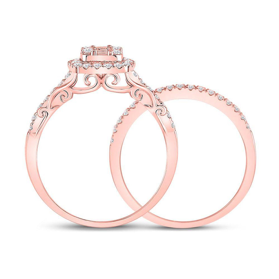 14kt Rose Gold Baguette Diamond Bridal Wedding Ring Band Set 3/4 Cttw
