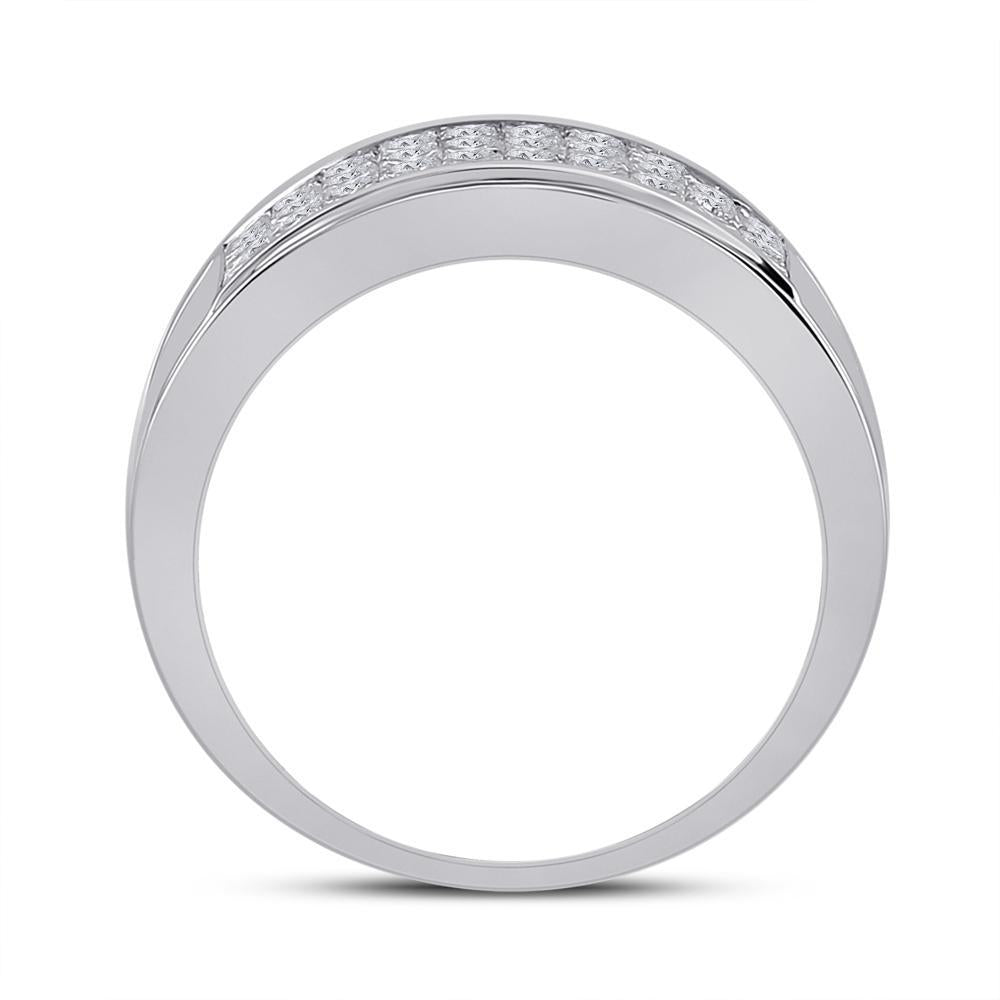14kt White Gold Mens Princess Diamond Band Ring 3 Cttw