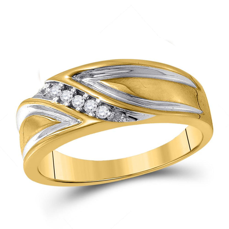 10kt Yellow Gold Mens Round Diamond Wedding Diagonal Band Ring 1/10 Cttw