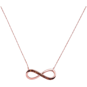 10kt Rose Gold Womens Round Red Color Enhanced Diamond Infinity Pendant Necklace 1/20 Cttw