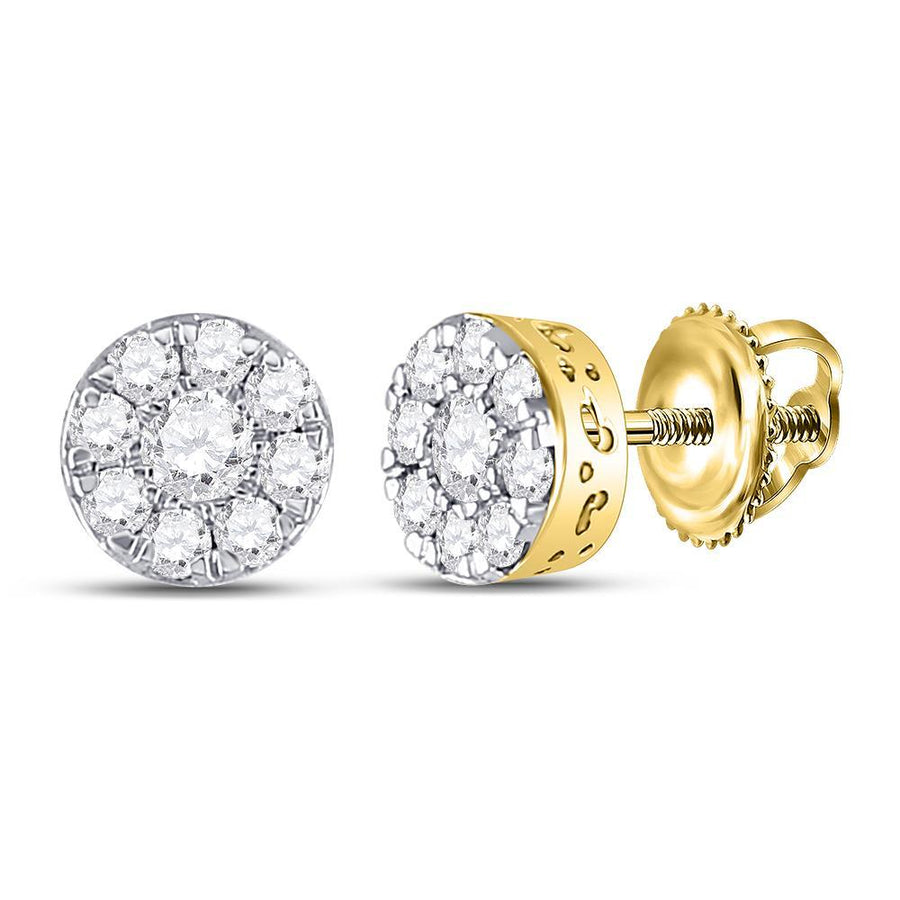 10kt Yellow Gold Womens Round Diamond Cluster Earrings 1/2 Cttw