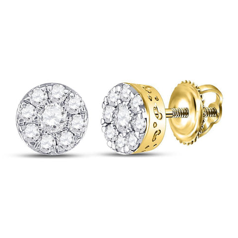 10kt Yellow Gold Womens Round Diamond Cluster Earrings 1/2 Cttw