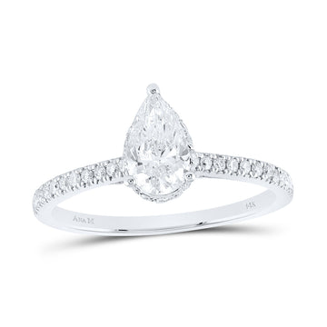 14kt White Gold Pear Diamond Solitaire Bridal Wedding Engagement Ring 1 Cttw