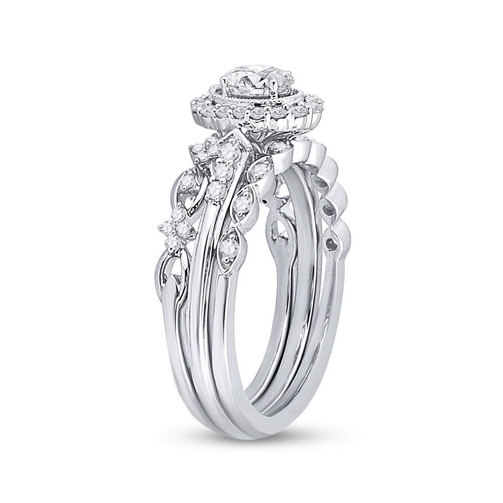 14kt White Gold Oval Diamond Bridal Wedding Ring Band Set 3/4 Cttw