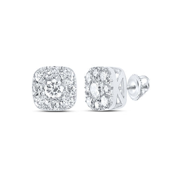 10kt White Gold Womens Round Diamond Square Cluster Earrings 3/4 Cttw