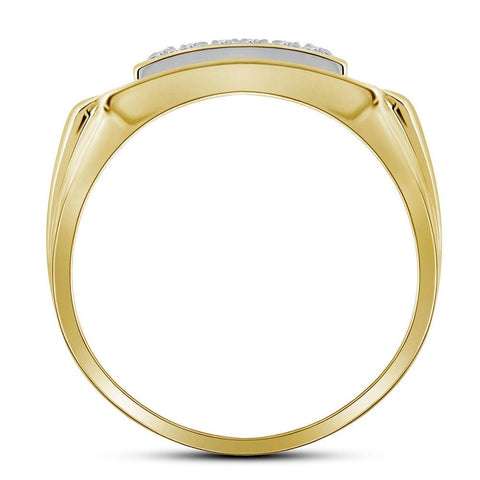 10kt Yellow Gold Mens Round Diamond Rectangle Cluster Ring 1/2 Cttw