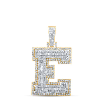 10kt Yellow Gold Mens Round Diamond E Initial Letter Charm Pendant 1 Cttw