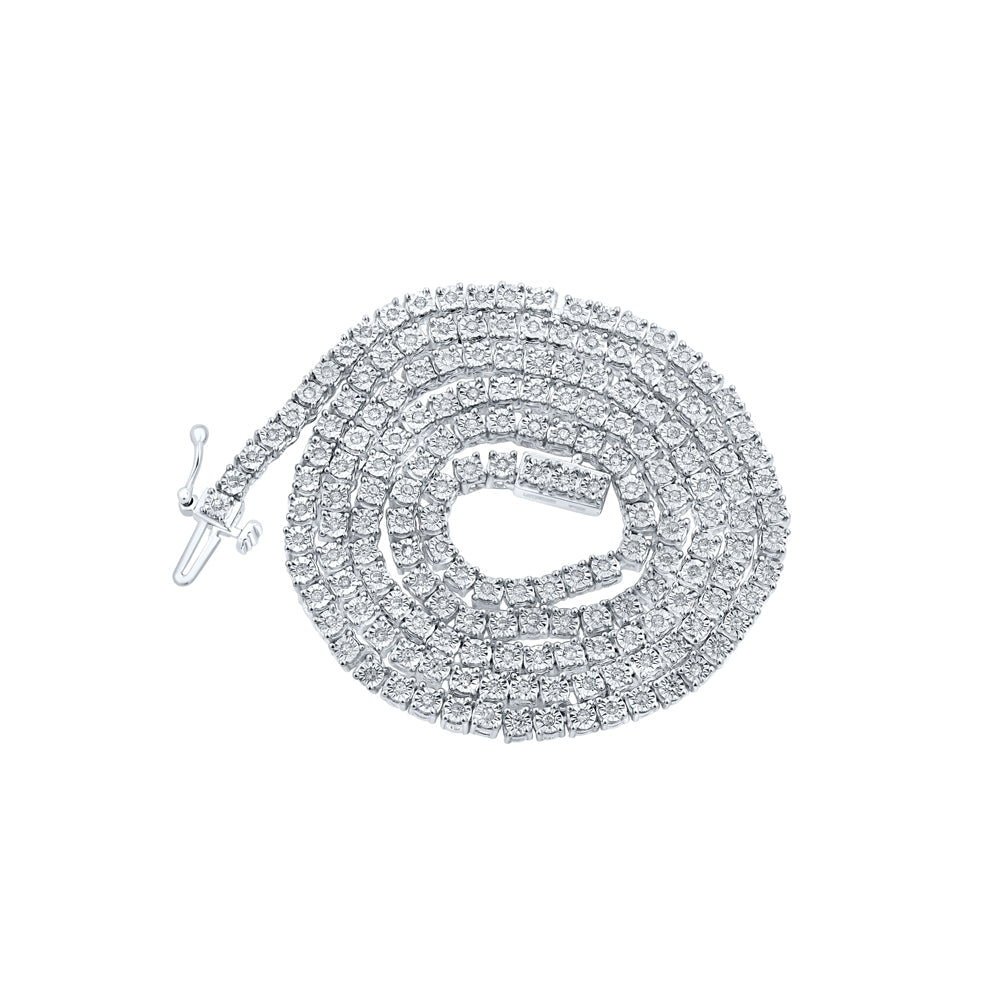 Sterling Silver Mens Round Diamond 20-inch Single Row Chain Necklace 1-1/4 Cttw