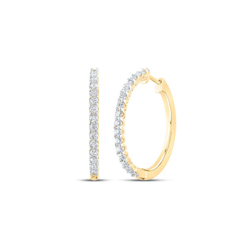 14kt Yellow Gold Womens Round Diamond Hoop Earrings 7/8 Cttw