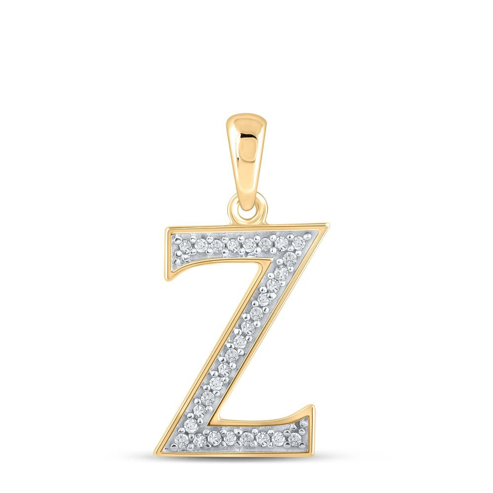 10kt Yellow Gold Womens Round Diamond Initial Z Letter Pendant 1/12 Cttw