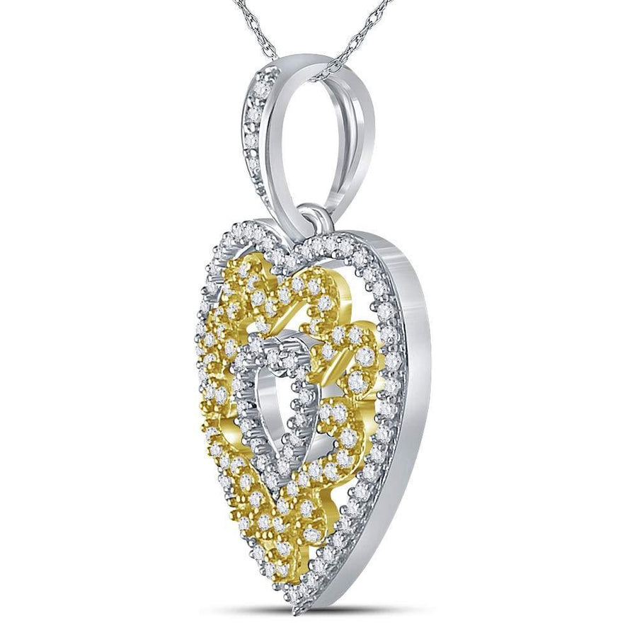 10kt Yellow Gold Womens Round Diamond Nested Curl Heart Pendant 1/2 Cttw