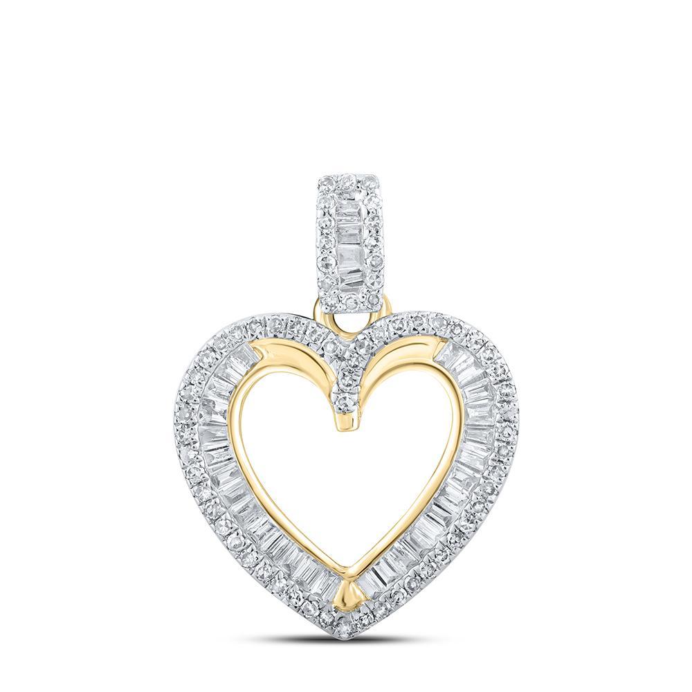10kt Yellow Gold Womens Round Diamond Heart Pendant 3/8 Cttw