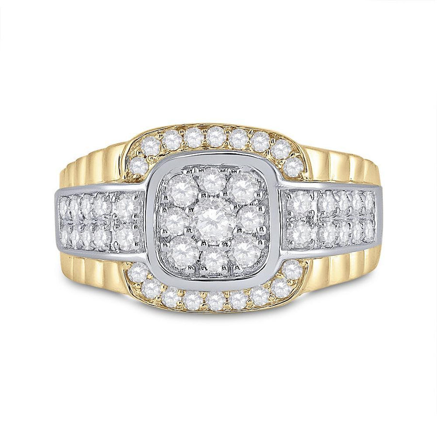 10kt Two-tone Gold Mens Round Diamond Ribbed Square Cluster Ring 1-1/4 Cttw