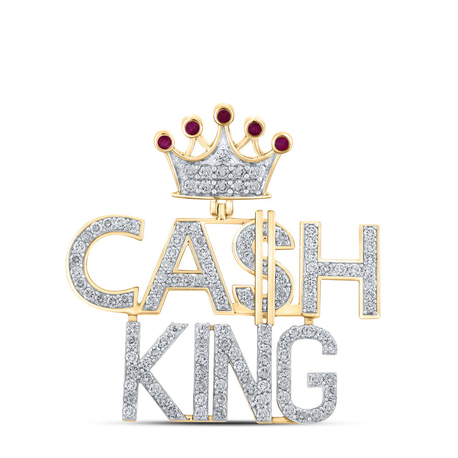 14kt Yellow Gold Mens Round Diamond Cash King Crown Charm Pendant 3-3/4 Cttw