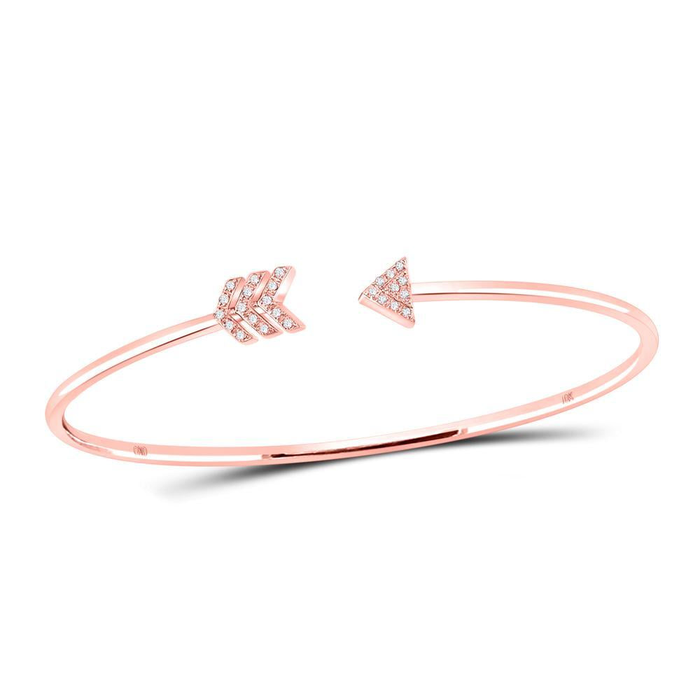 10kt Rose Gold Womens Round Diamond Arrow Bangle Bracelet 1/10 Cttw