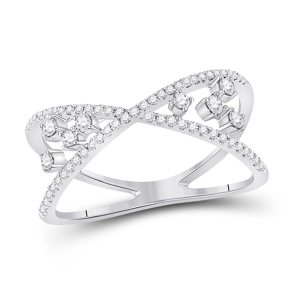 14kt White Gold Womens Round Diamond Modern Scattered Fashion Ring 1/3 Cttw