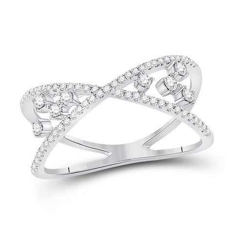 14kt White Gold Womens Round Diamond Modern Scattered Fashion Ring 1/3 Cttw