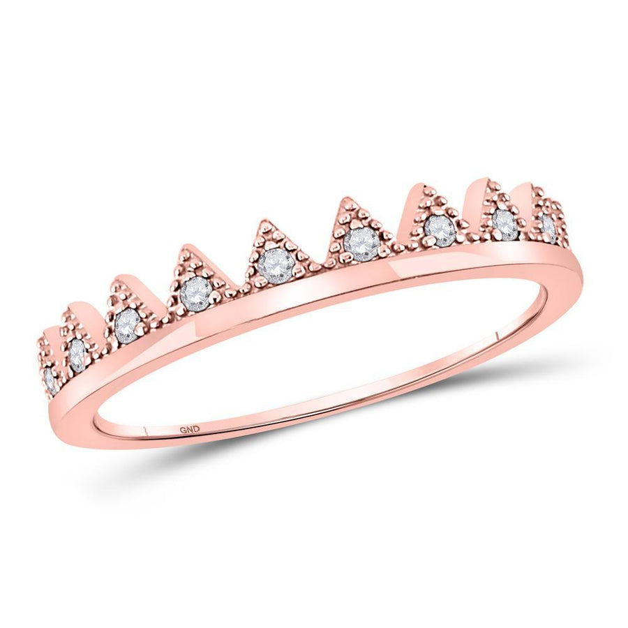 10kt Rose Gold Womens Round Diamond Chevron Stackable Band Ring 1/10 Cttw