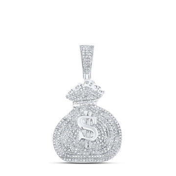 Sterling Silver Mens Round Diamond Money Bag Charm Pendant 1 Cttw