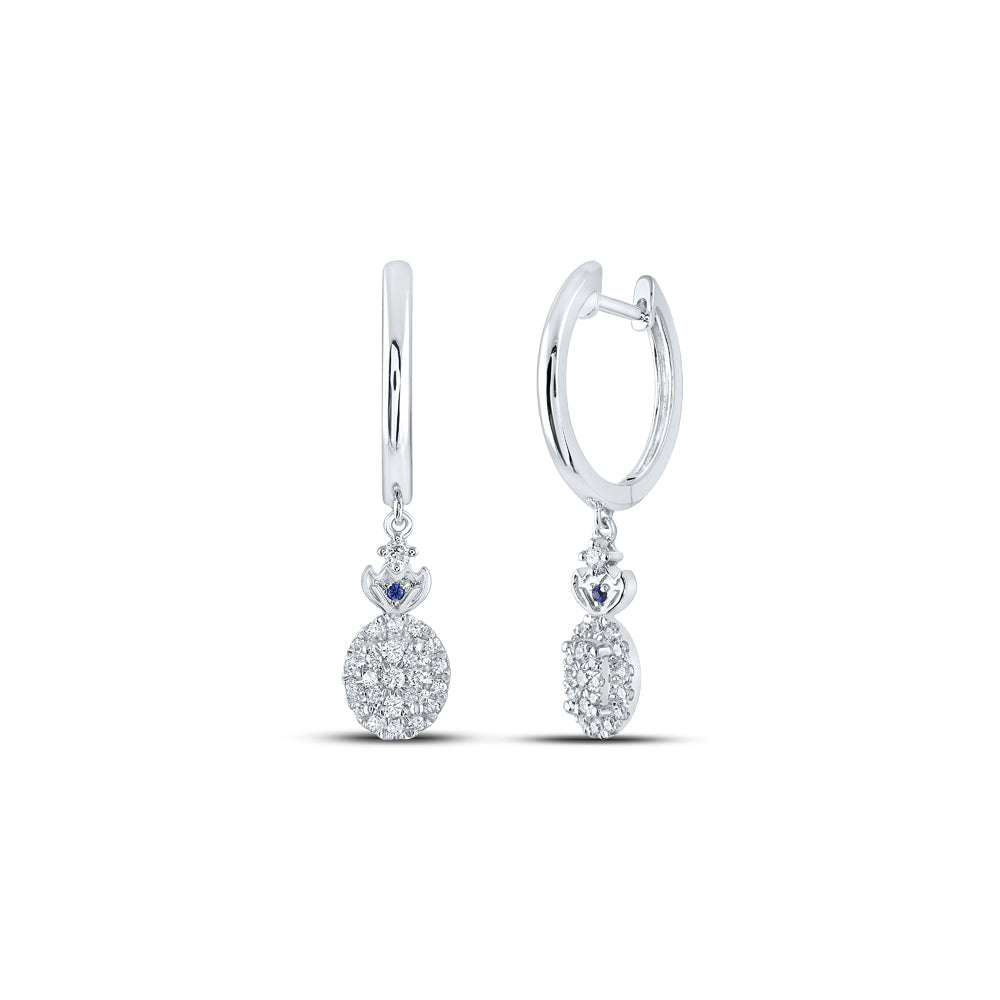 14kt White Gold Womens Round Diamond Hoop Oval Dangle Earrings 1/3 Cttw