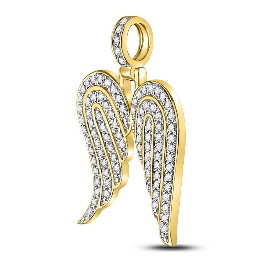 10kt Yellow Gold Mens Round Diamond Angel Wing Charm Pendant 5/8 Cttw