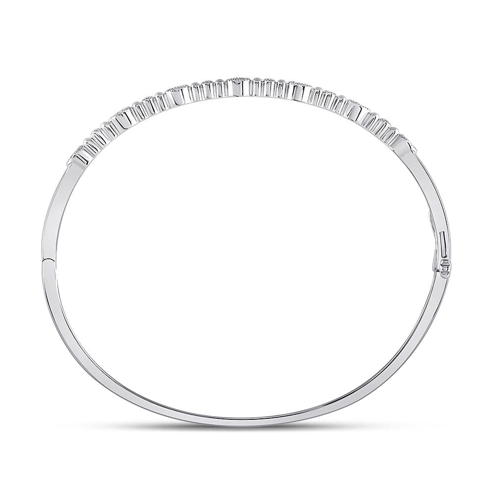 10kt White Gold Womens Round Diamond Stackable Bangle Bracelet 1/8 Cttw