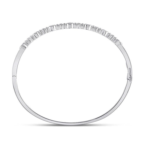 10kt White Gold Womens Round Diamond Stackable Bangle Bracelet 1/8 Cttw