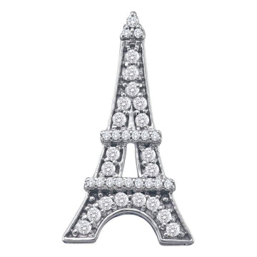 10kt White Gold Womens Round Diamond Eiffel Tower Fashion Pendant 1/3 Cttw
