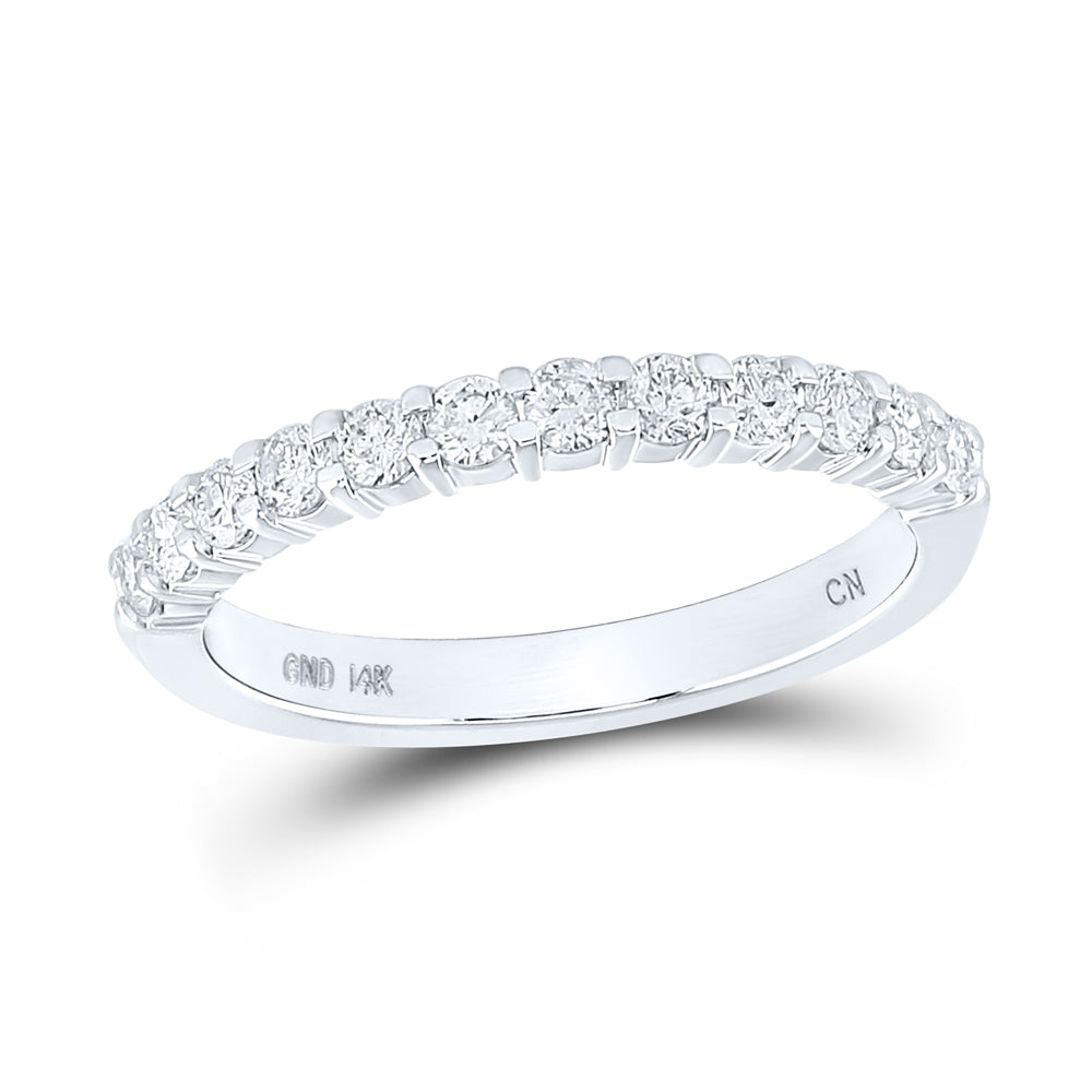 14kt White Gold Womens Machine Set Round Diamond Single Row Wedding Band 1/2 Cttw
