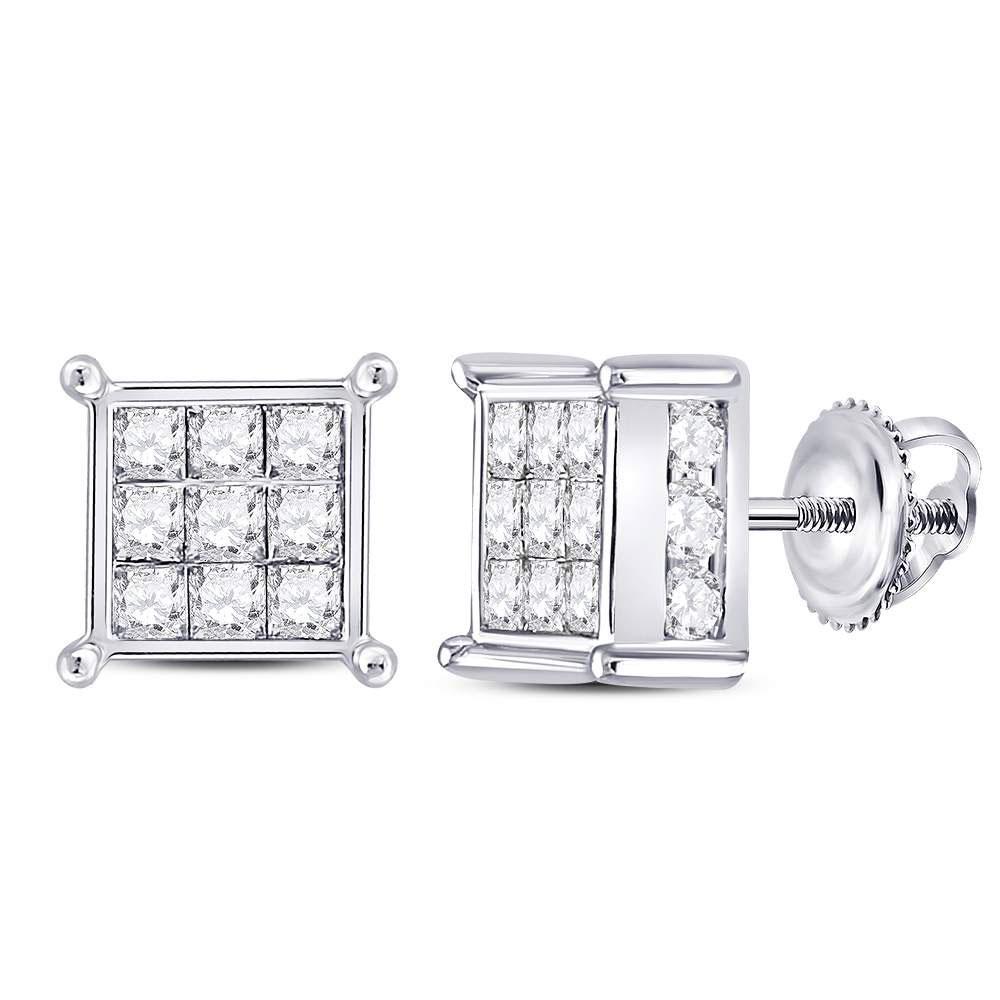 14kt White Gold Womens Princess Diamond Square Earrings 2 Cttw
