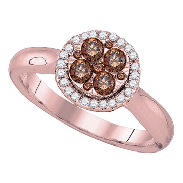 14kt Rose Gold Round Brown Diamond Cluster Halo Bridal Wedding Engagement Ring 1/2 Cttw