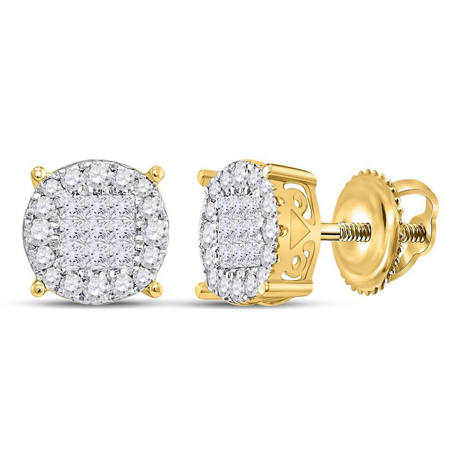 14kt Yellow Gold Womens Princess Diamond Fashion Cluster Earrings 1/2 Cttw