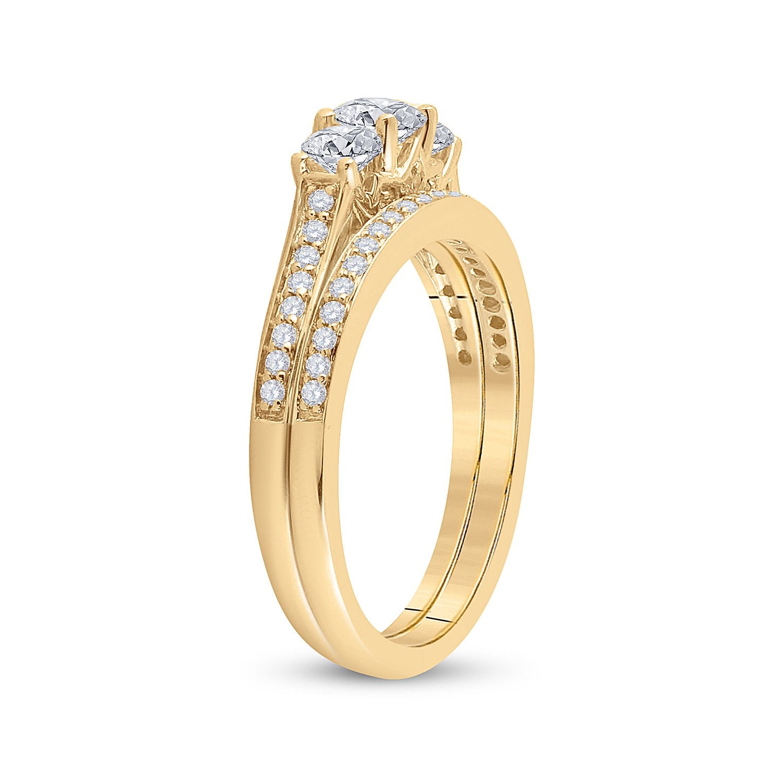 14kt Yellow Gold Round Diamond Bridal Wedding Ring Band Set 1 Cttw