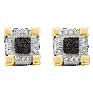 10kt Yellow Gold Mens Round Black Color Enhanced Diamond Square Earrings 1/3 Cttw
