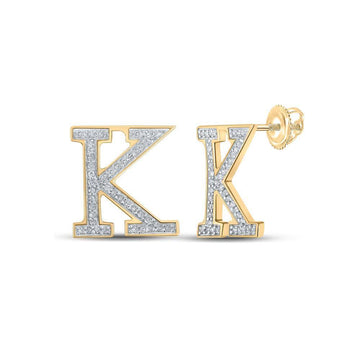 10kt Yellow Gold Womens Round Diamond K Initial Letter Earrings 1/6 Cttw