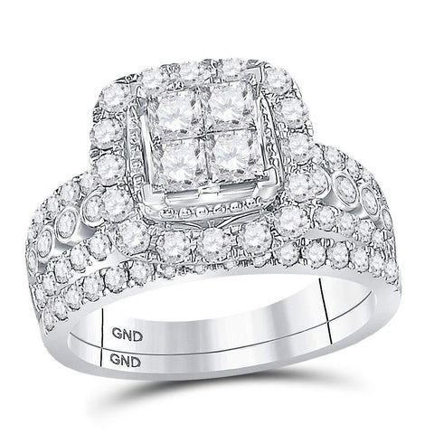 14kt White Gold Princess Diamond Bridal Wedding Ring Band Set 2 Cttw