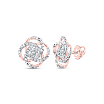 10kt Rose Gold Womens Round Diamond Cluster Earrings 1/6 Cttw