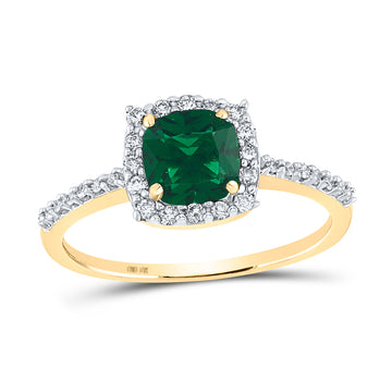 10kt Yellow Gold Womens Cushion Synthetic Emerald Diamond Solitaire Ring 1-1/5 Cttw
