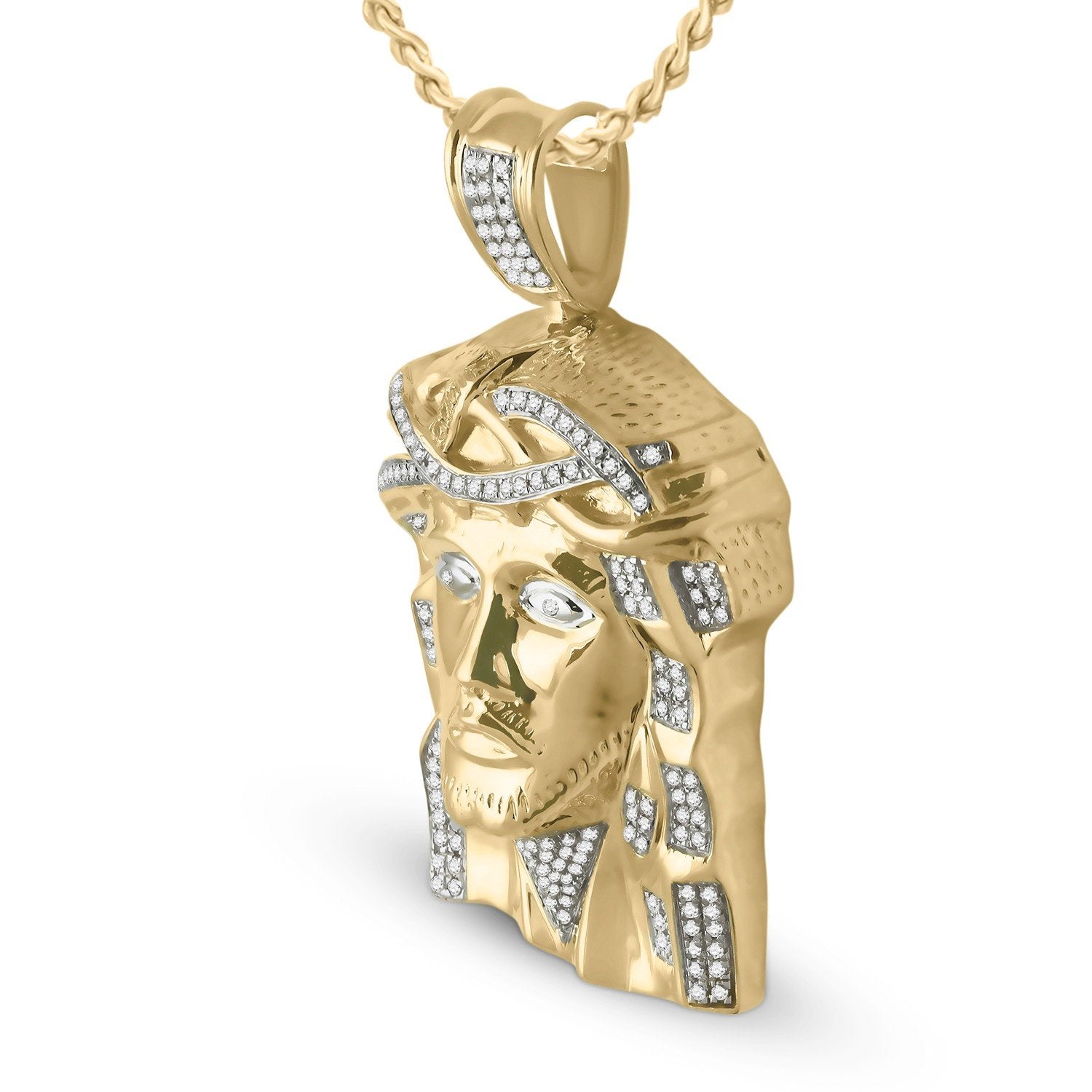 10kt Yellow Gold Mens Round Diamond Jesus Charm Pendant 1/2 Cttw