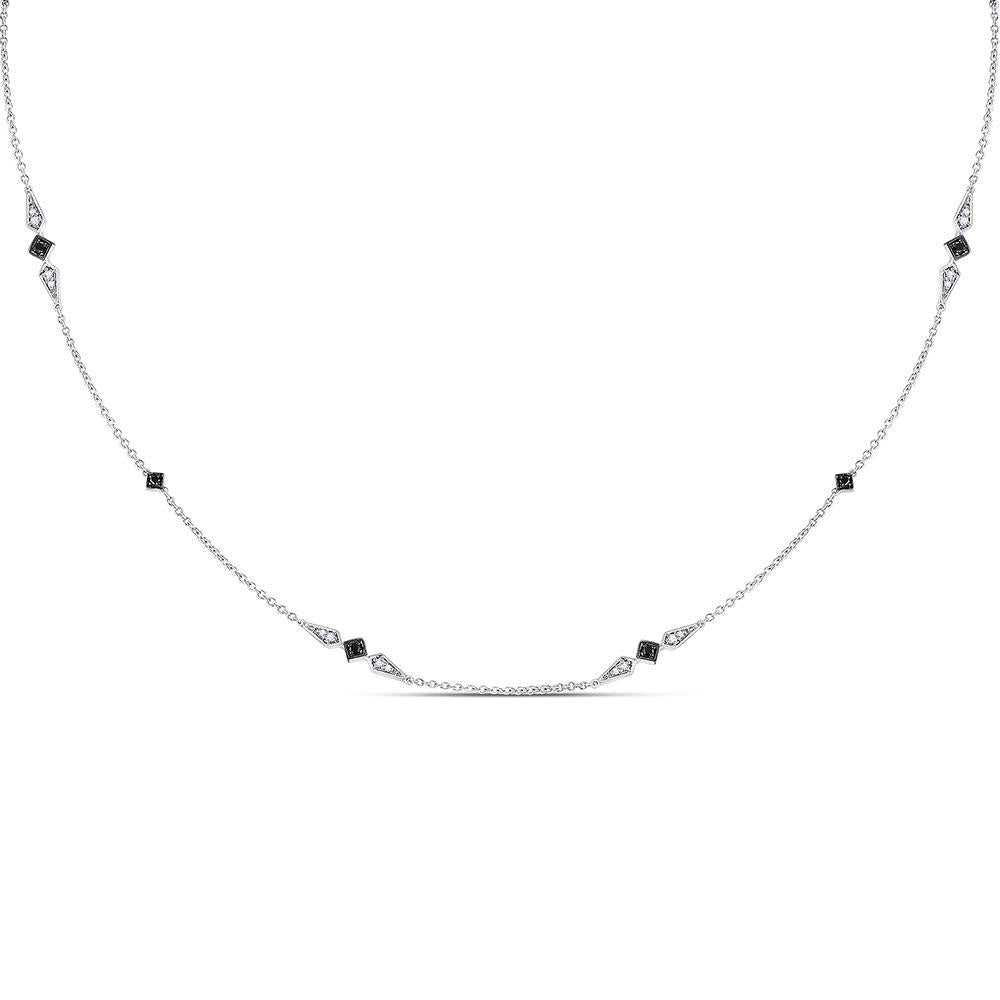 14kt White Gold Womens Round Black Color Enhanced Diamond Fashion Necklace 1/5 Cttw