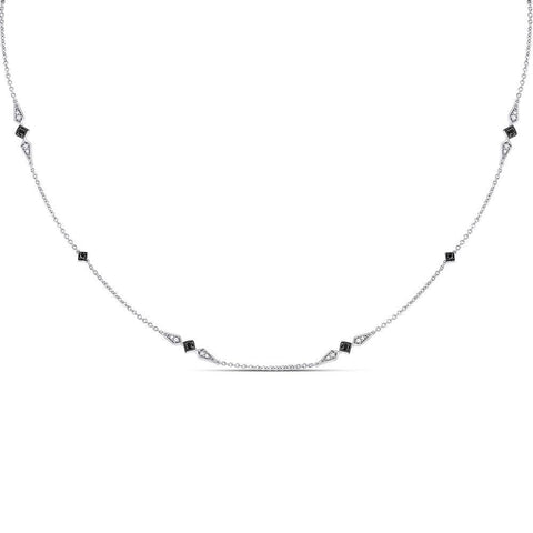 14kt White Gold Womens Round Black Color Enhanced Diamond Fashion Necklace 1/5 Cttw