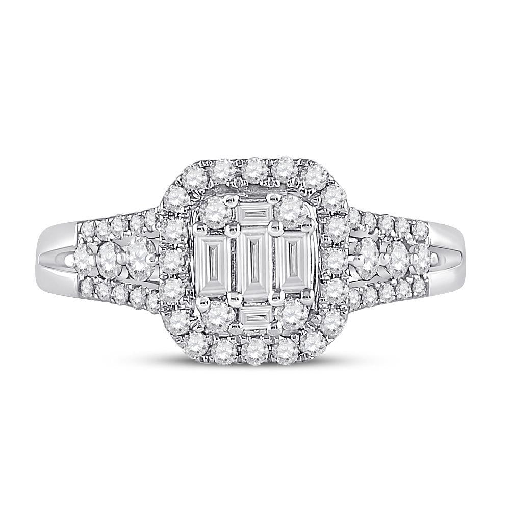 14kt White Gold Womens Baguette Diamond Square Cluster Ring 3/4 Cttw
